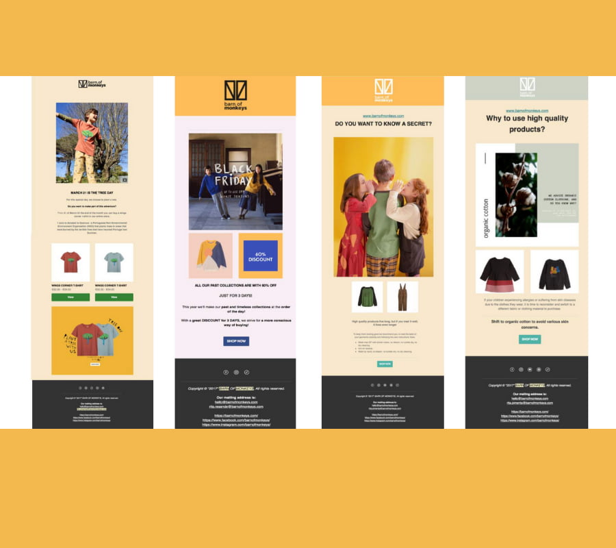 Weekly newsletters campaign for Barn of Monkeys curated by Ana Rita Pimenta